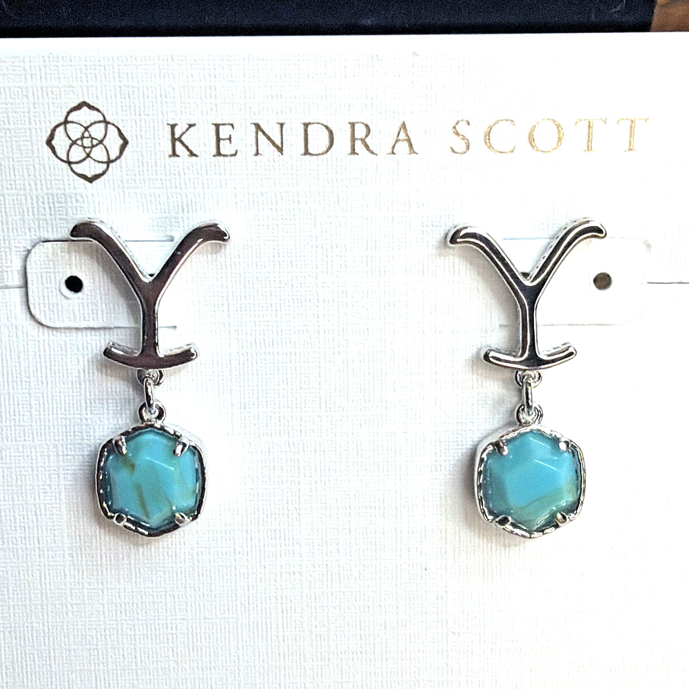 Kendra Scott x Yellowstone Dutton Drop Earrings Vintage Silver Turquoise New